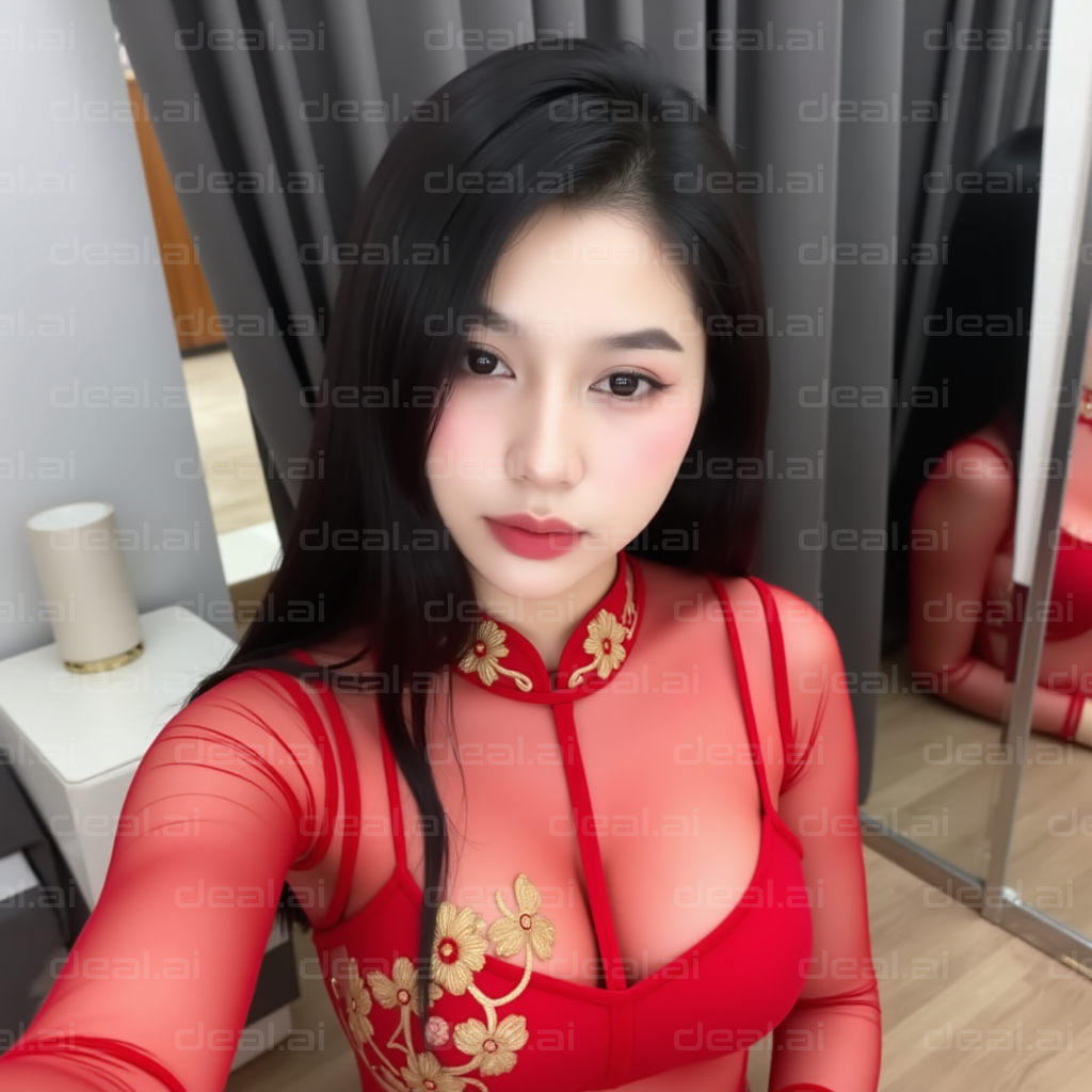 Elegant Red Dress Selfie
