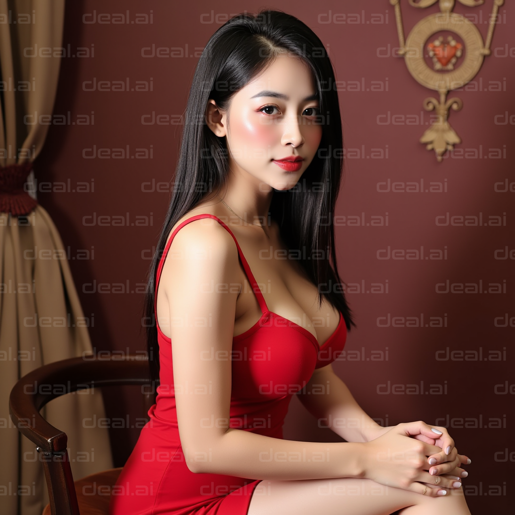 Elegant Lady in Red Dress