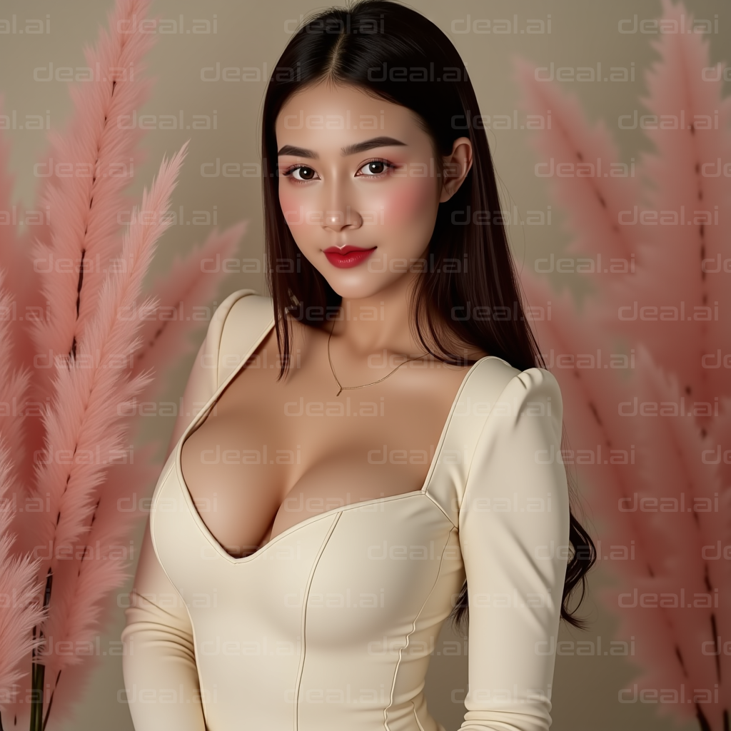 Elegant Pose with Soft Pink Feathers