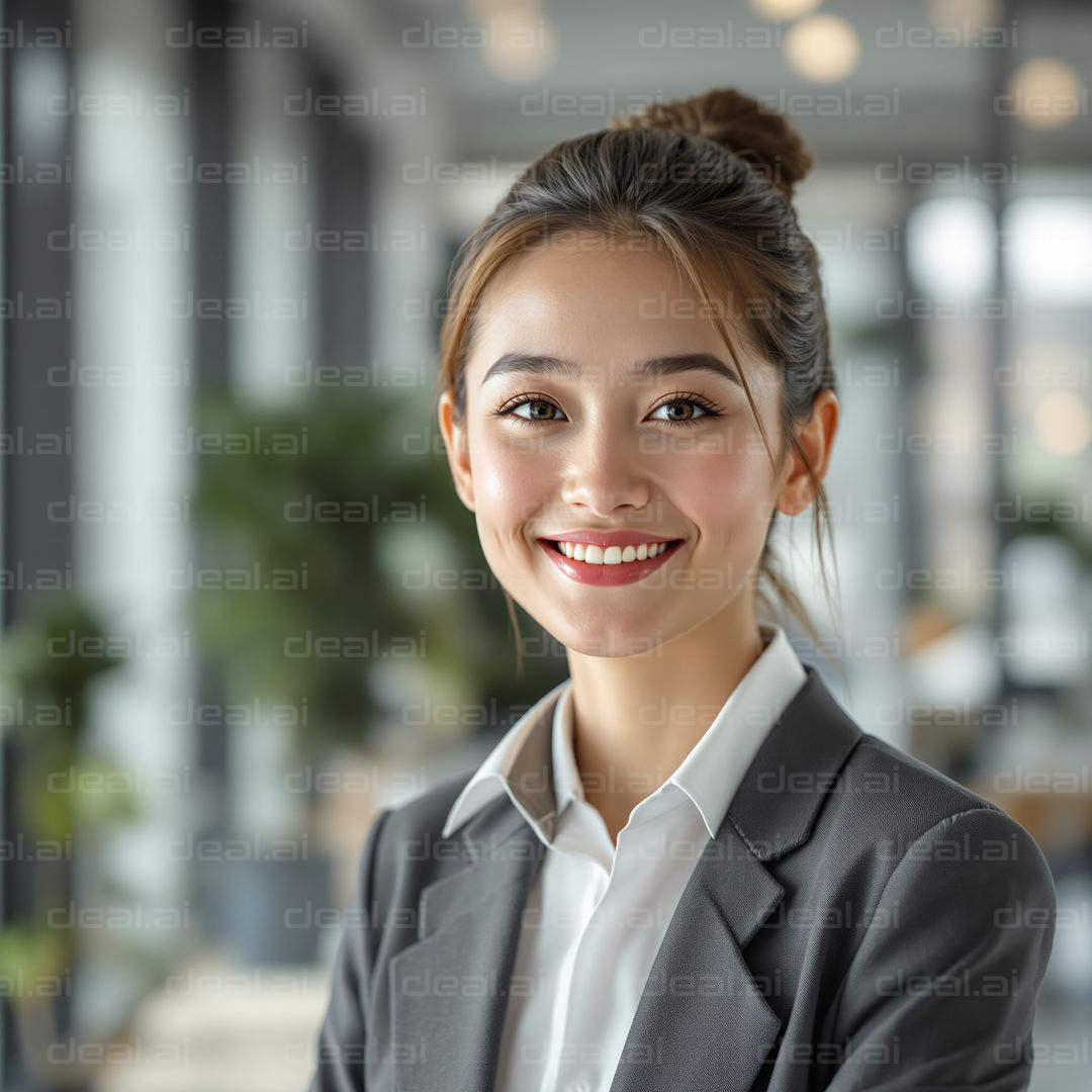 "Smiling Professional Woman in Office"