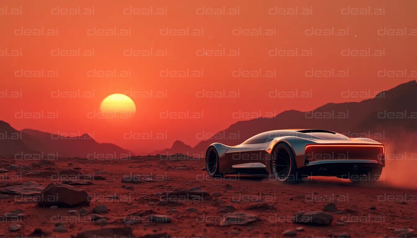 Futuristic Car on Mars at Sunset