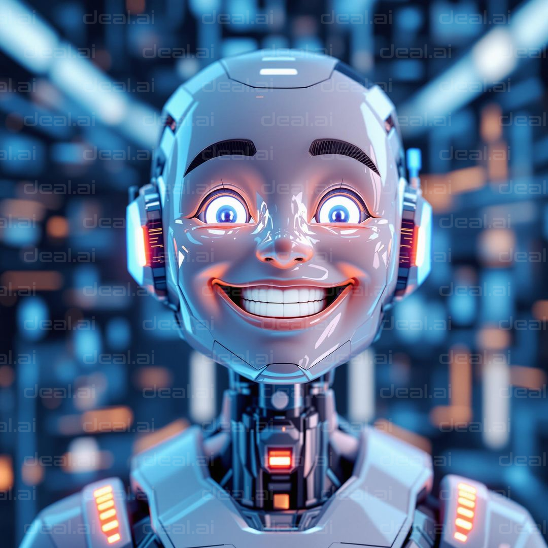 Smiling Robot in Futuristic Setting