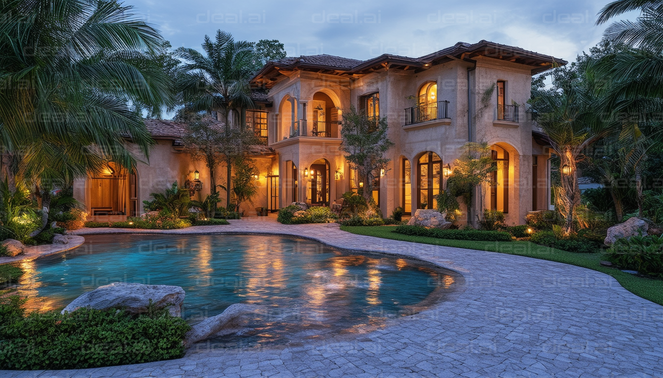 Luxury Villa at Dusk with Pool