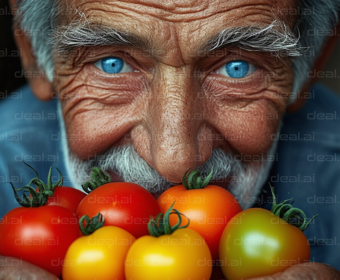 "Joyful Gardener and His Tomatoes"