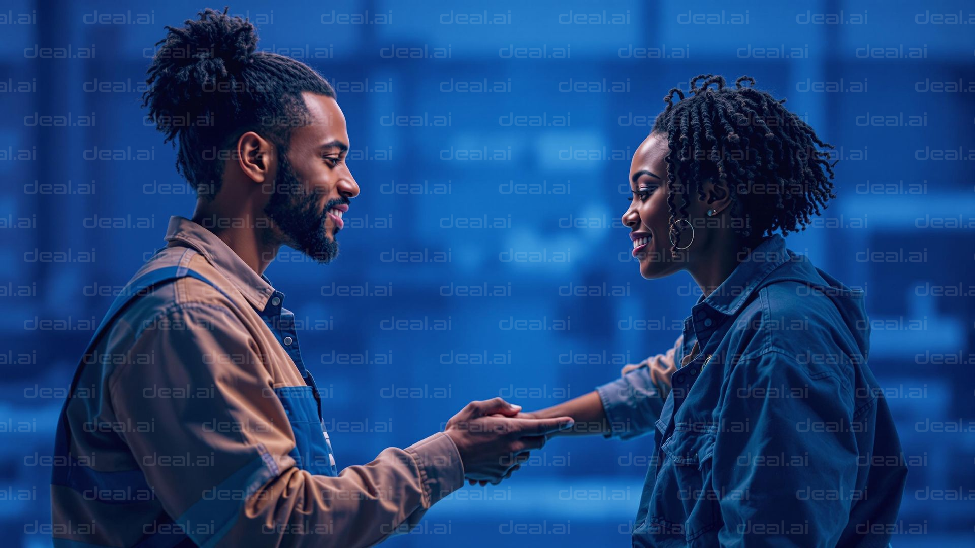 "Joyful Connection in Blue Light"