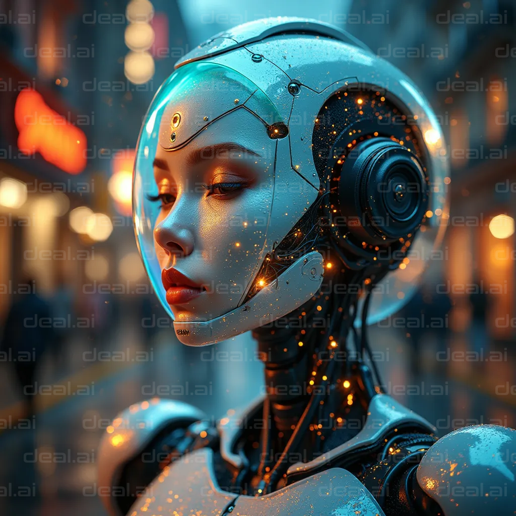 "Cybernetic Serenity in Neon Glow"