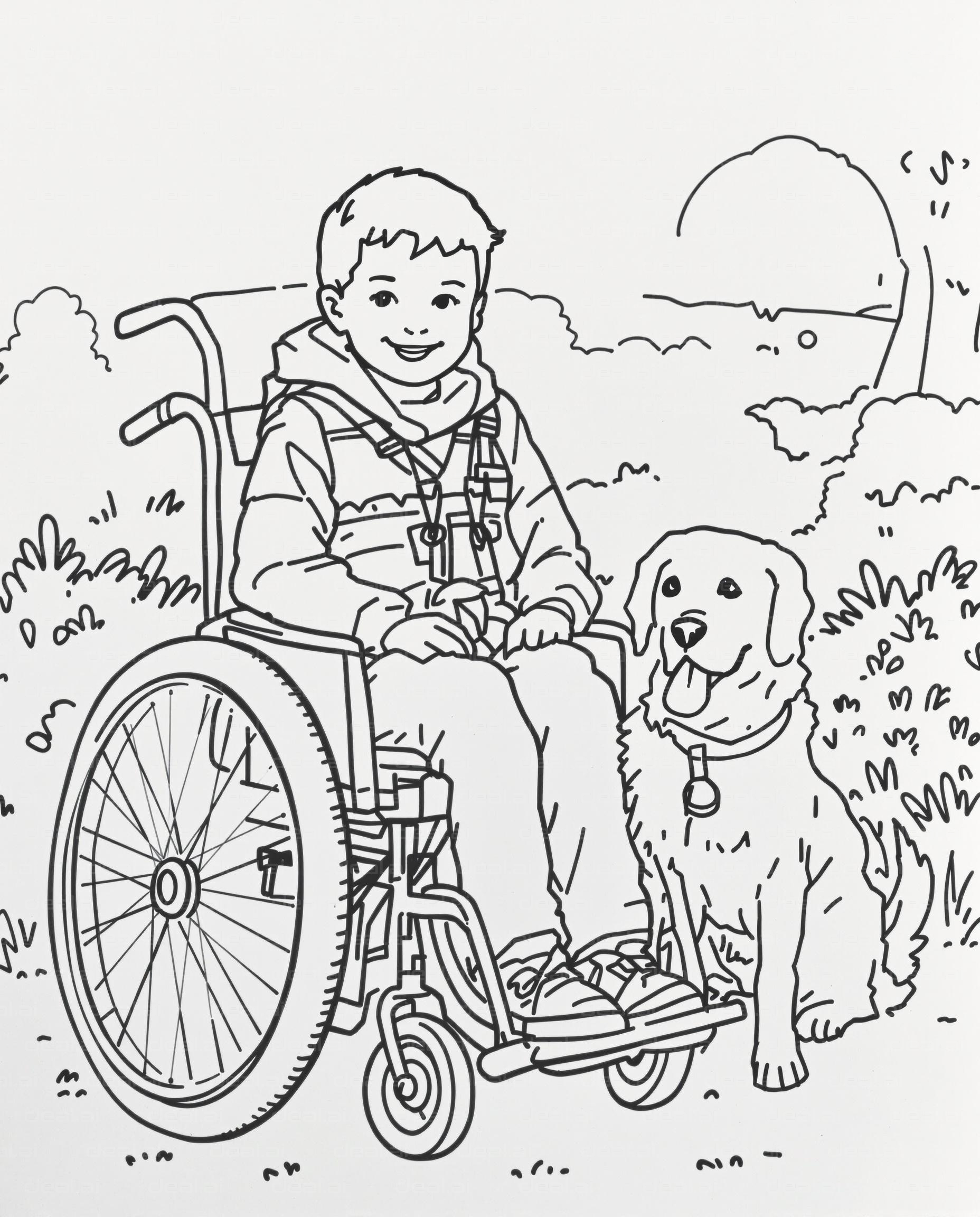 Boy and Dog in the Park Coloring Page