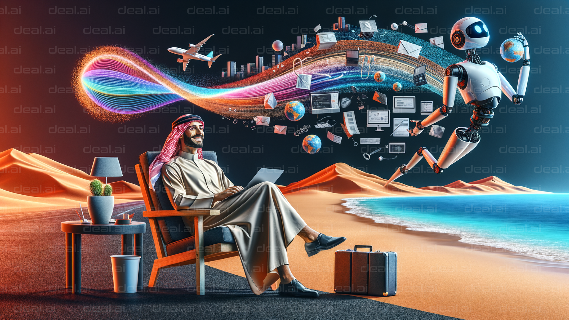 "Digital Nomad in Desert Oasis"