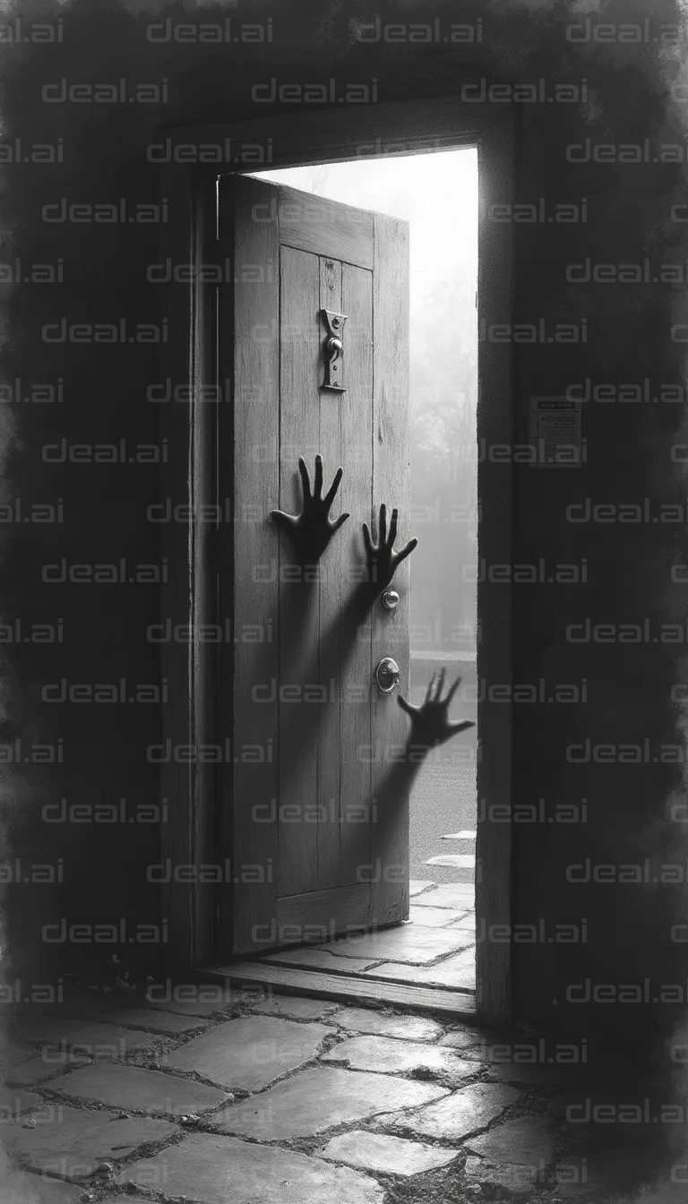 "Shadowy Hands Reaching Through Door"