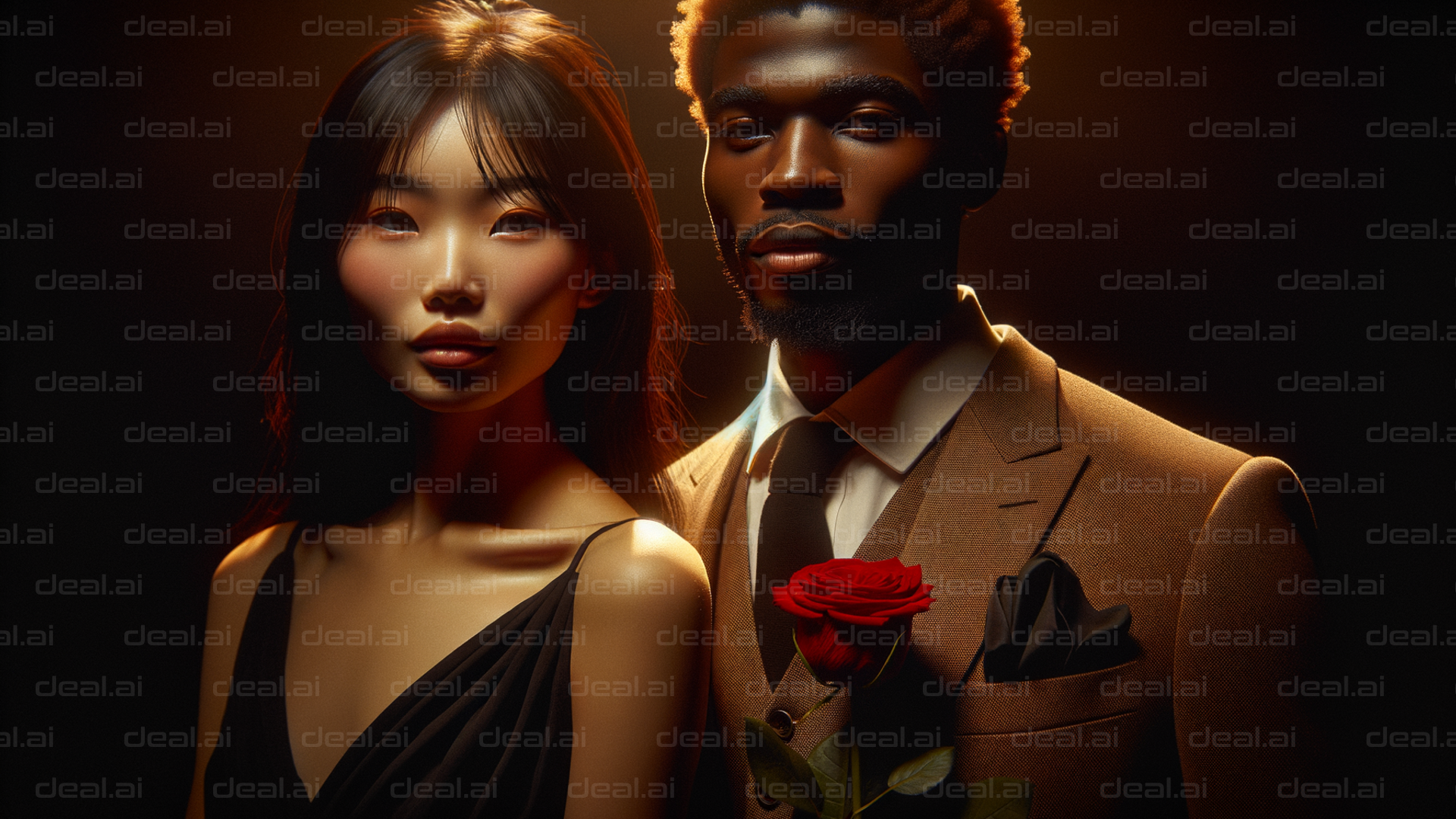 Elegant Couple with Red Rose