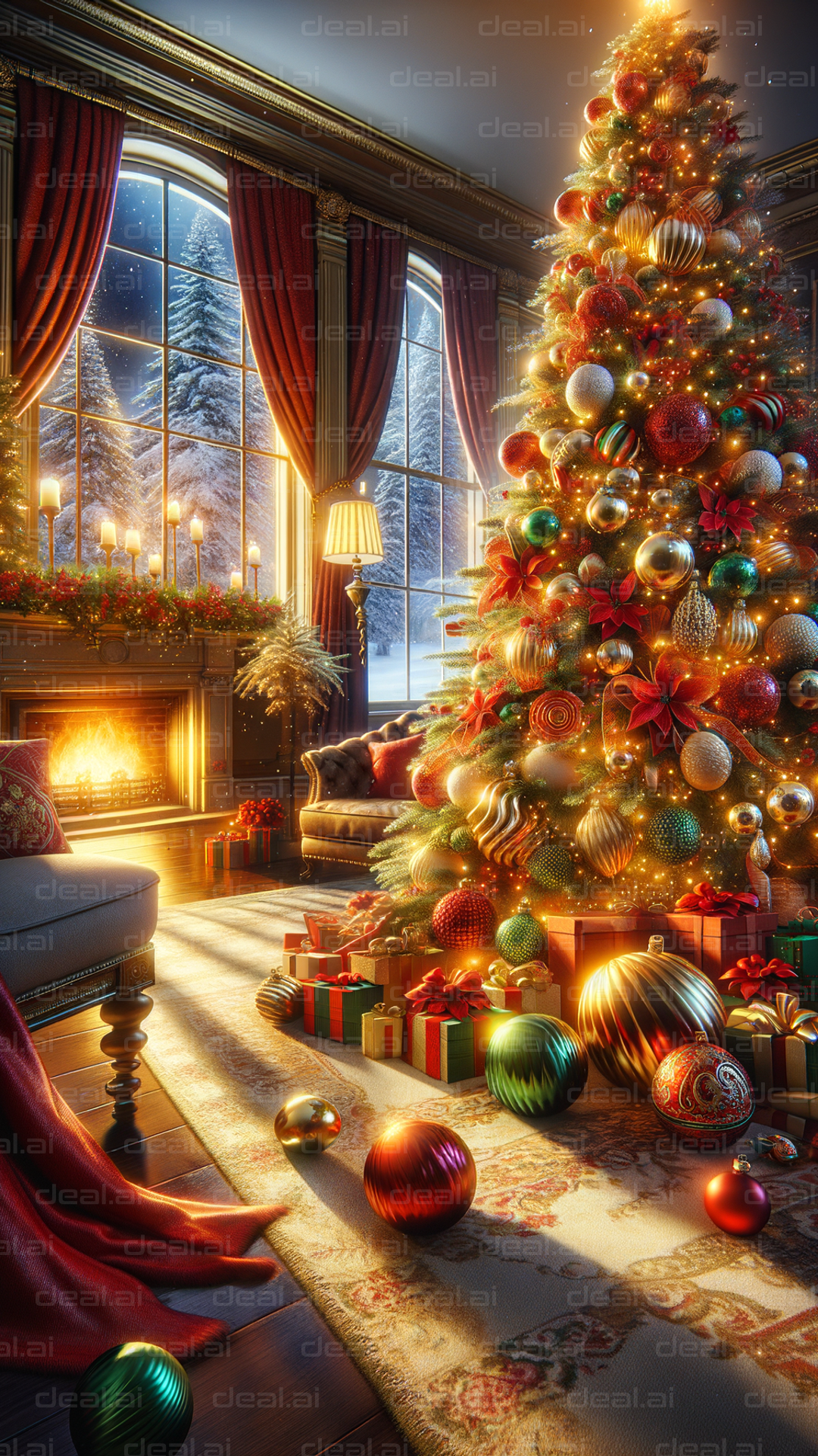 Cozy Holiday Hearth and Tree Scene