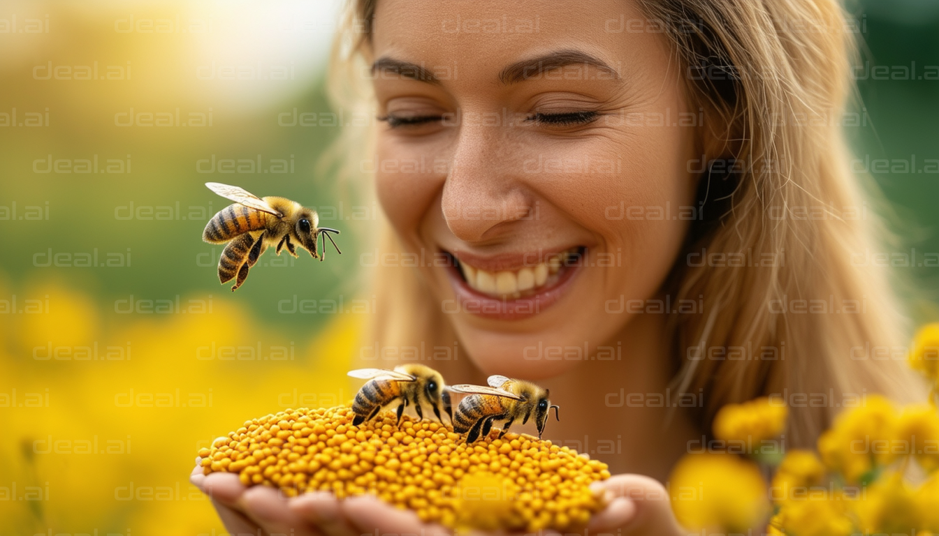 Woman Enjoys Honey Bees and Pollen Magic