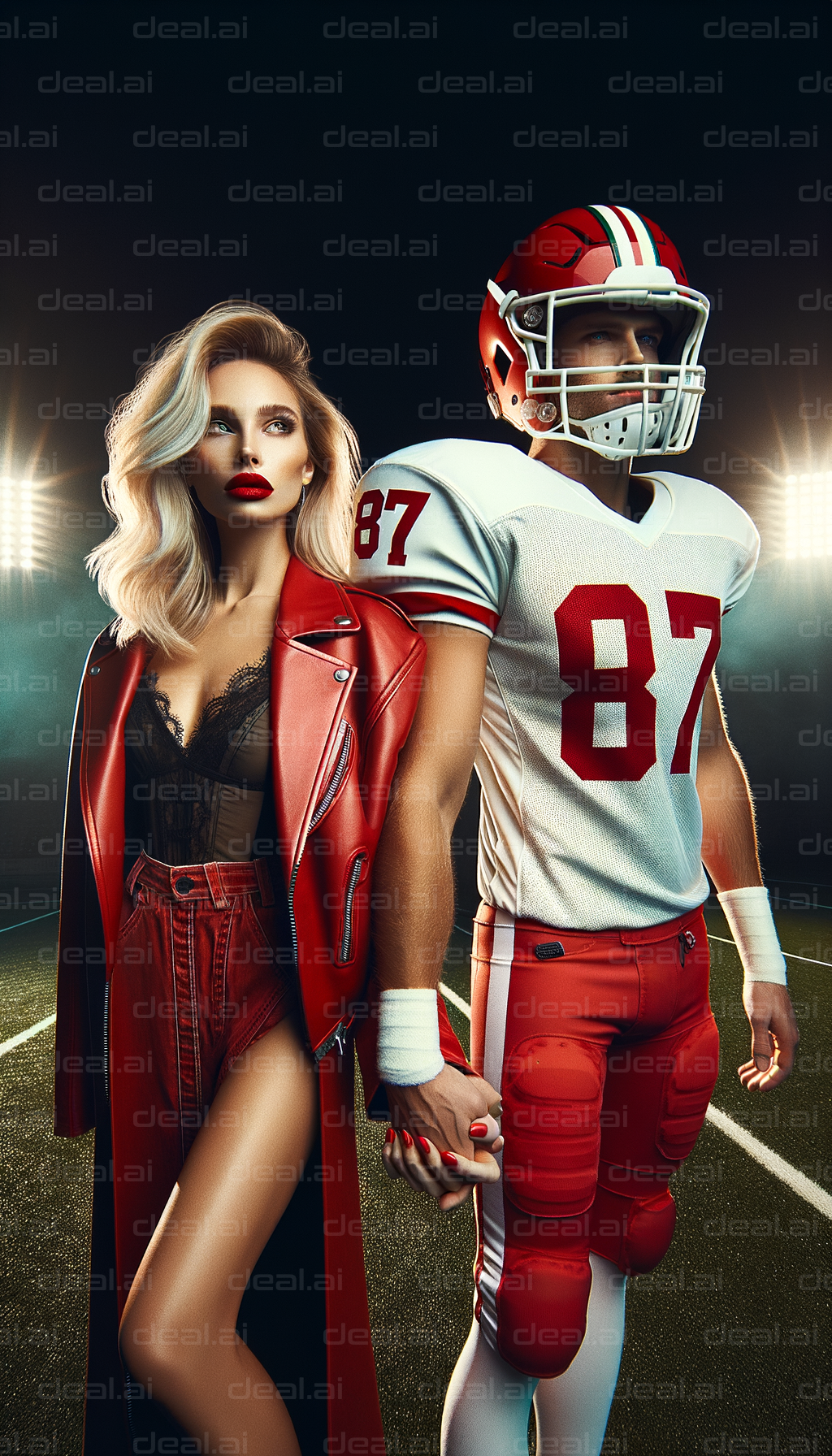 "Couple in Red: Fashion Meets Football"