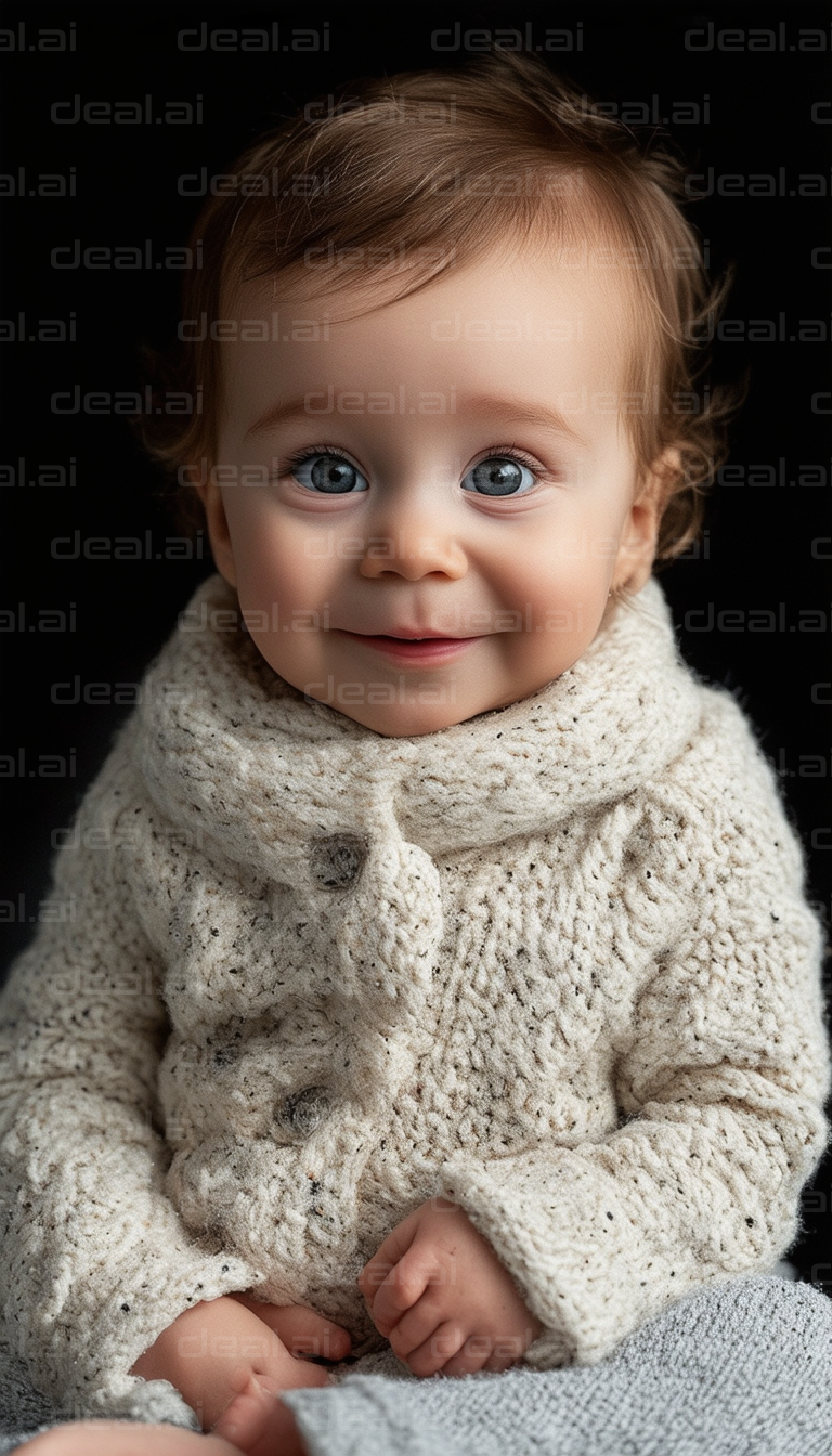 Smiling Baby in a Cozy Sweater