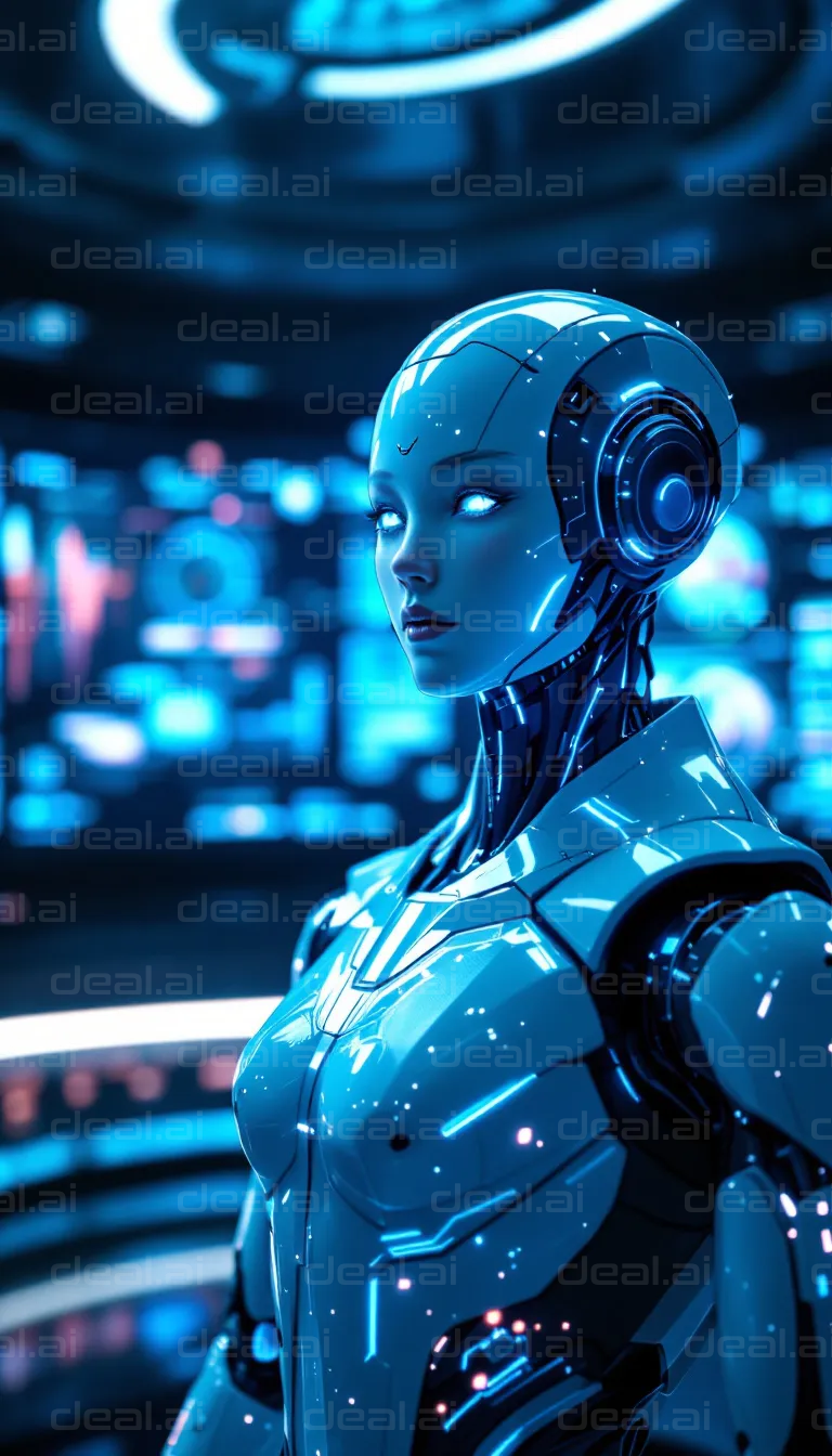 Futuristic Robot in Neon Blue