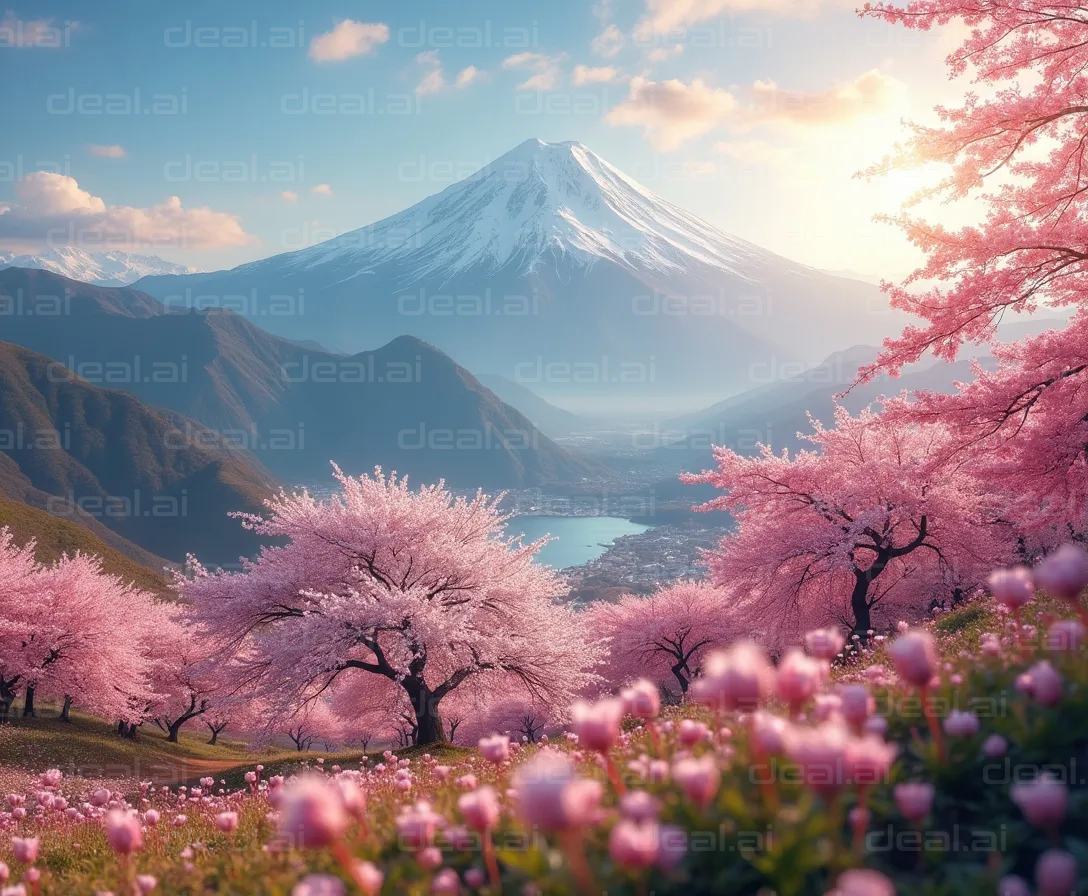 "Cherry Blossoms and Mountain Bliss"