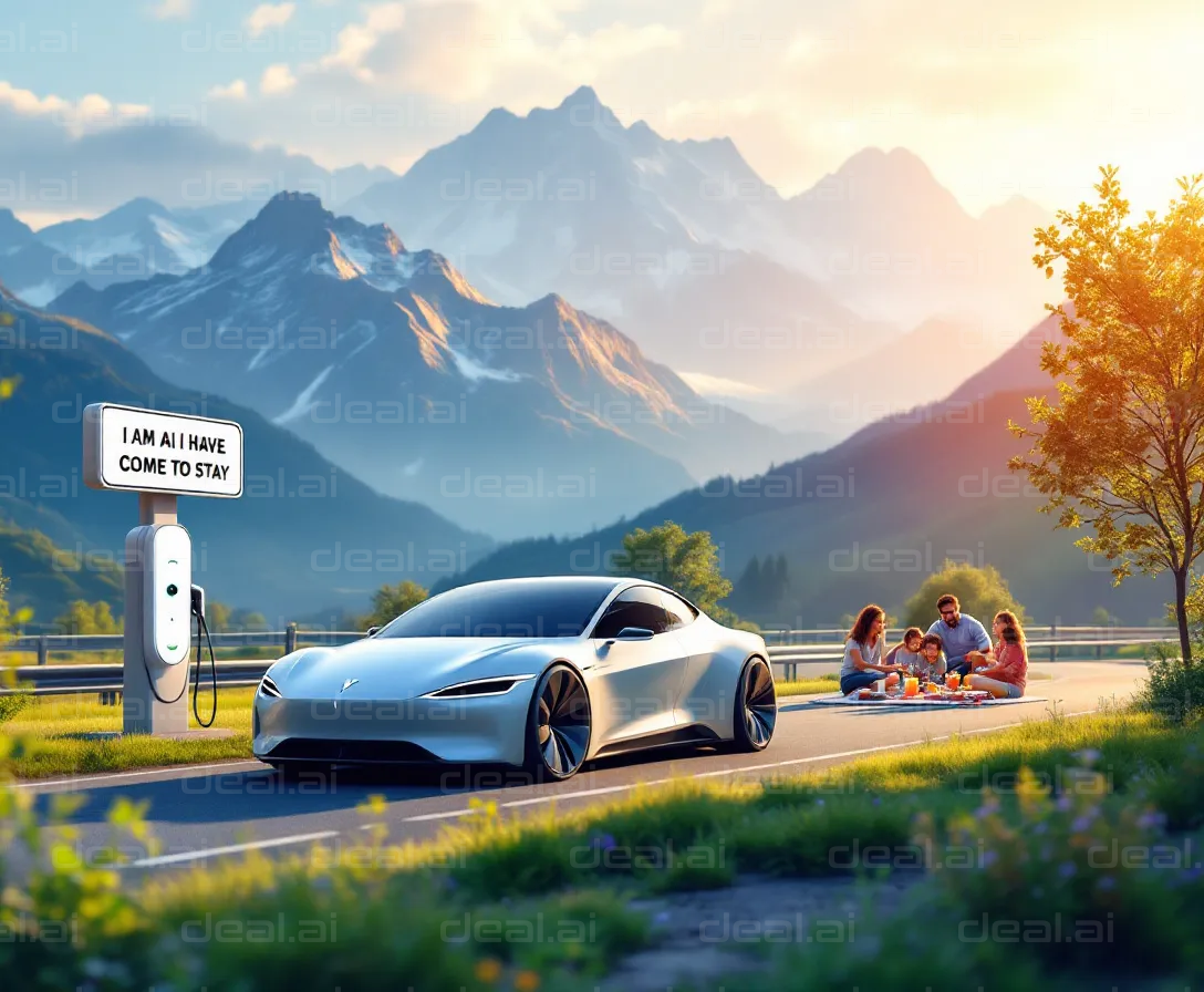 "AI Electric Car in Scenic Mountain"