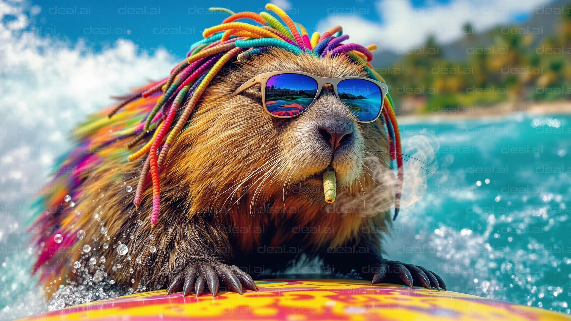 "Surfing Capybara with Attitude"