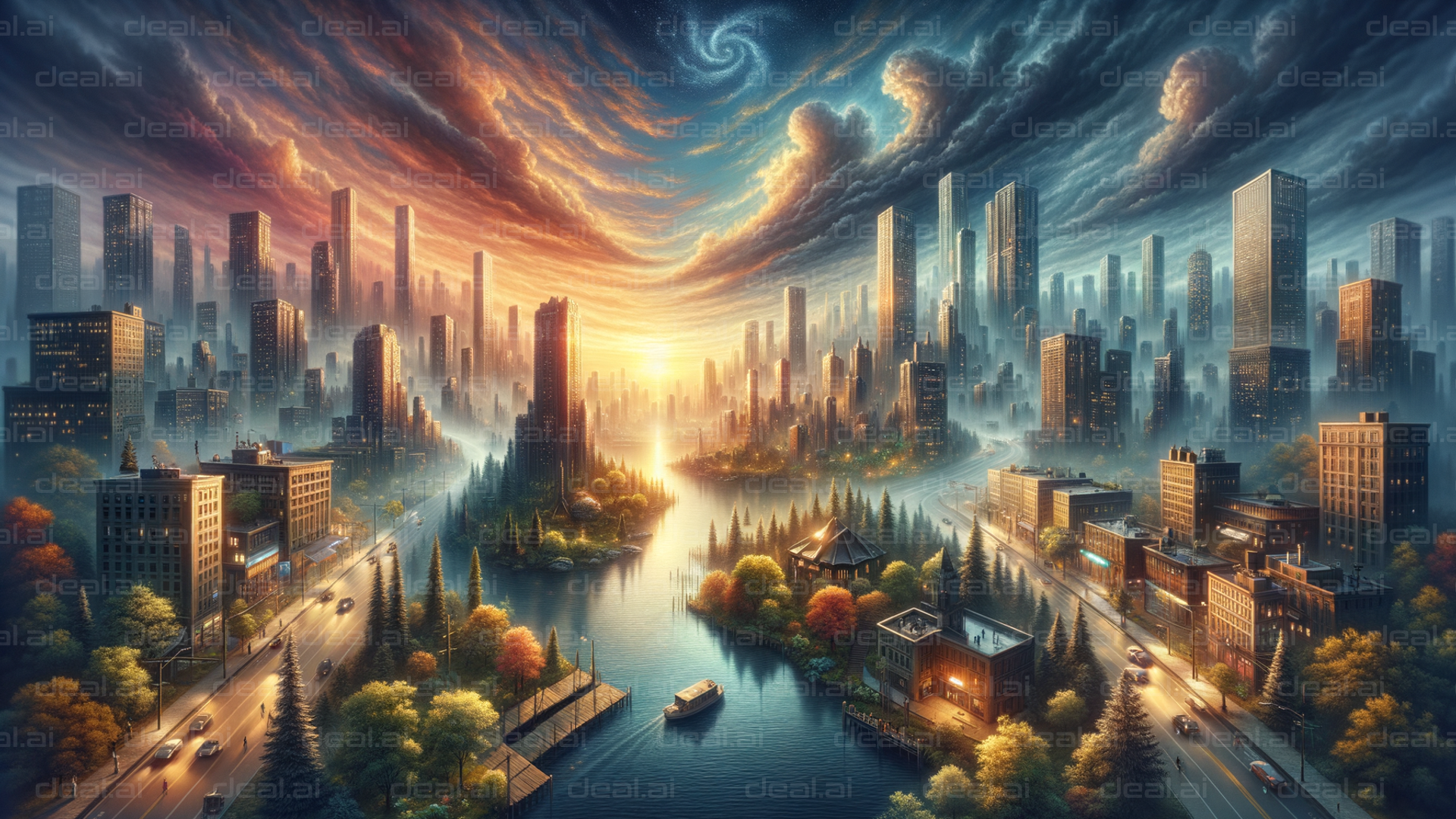 Cityscape at Sunset and Twilight