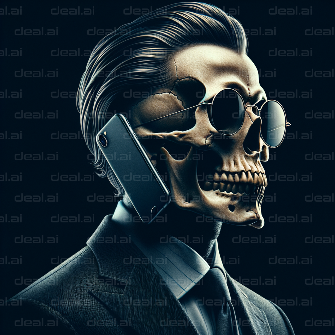 "Skull in Suit with Phone and Sunglasses"