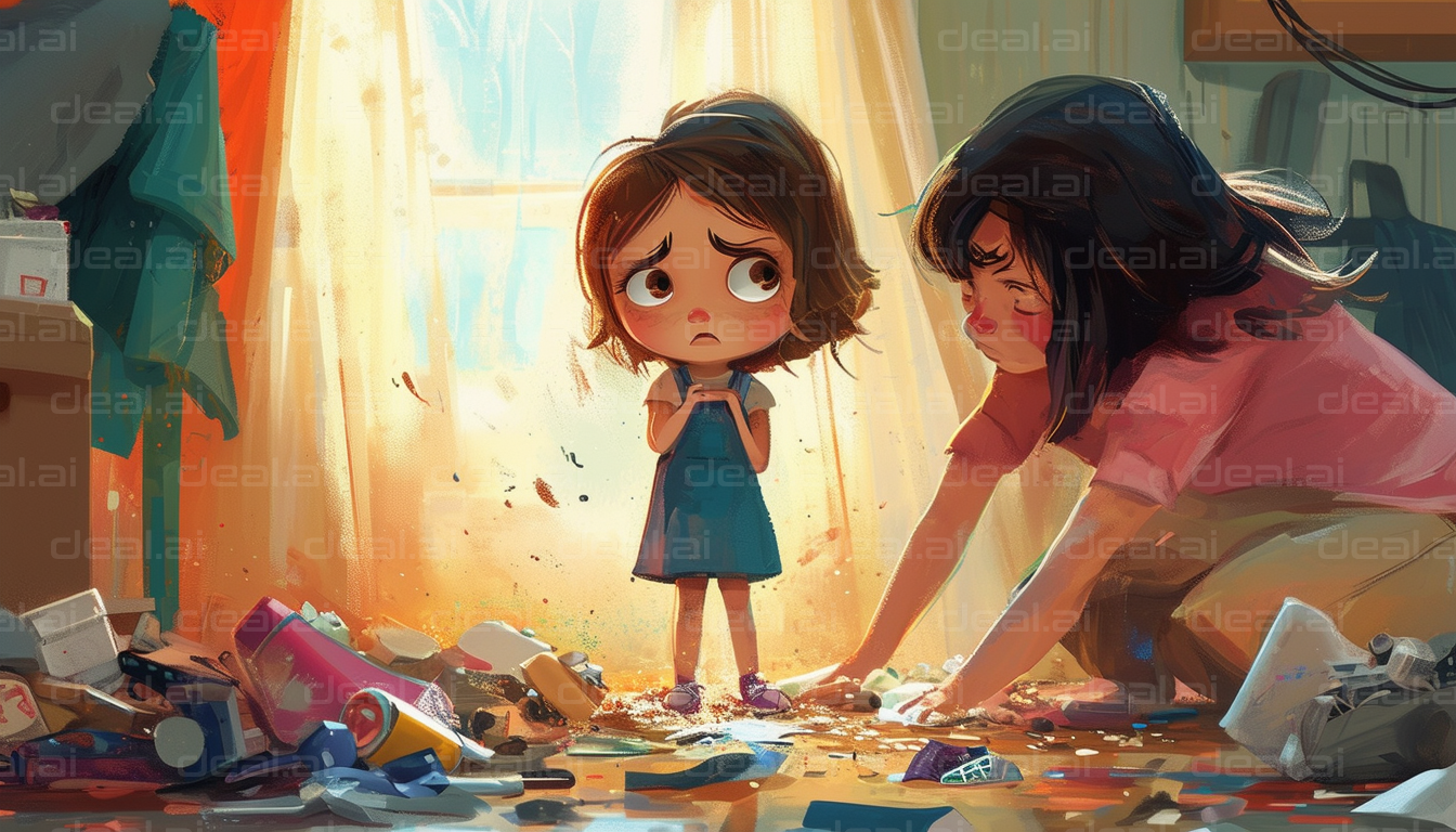 "Mother and Daughter Amidst Chaos"