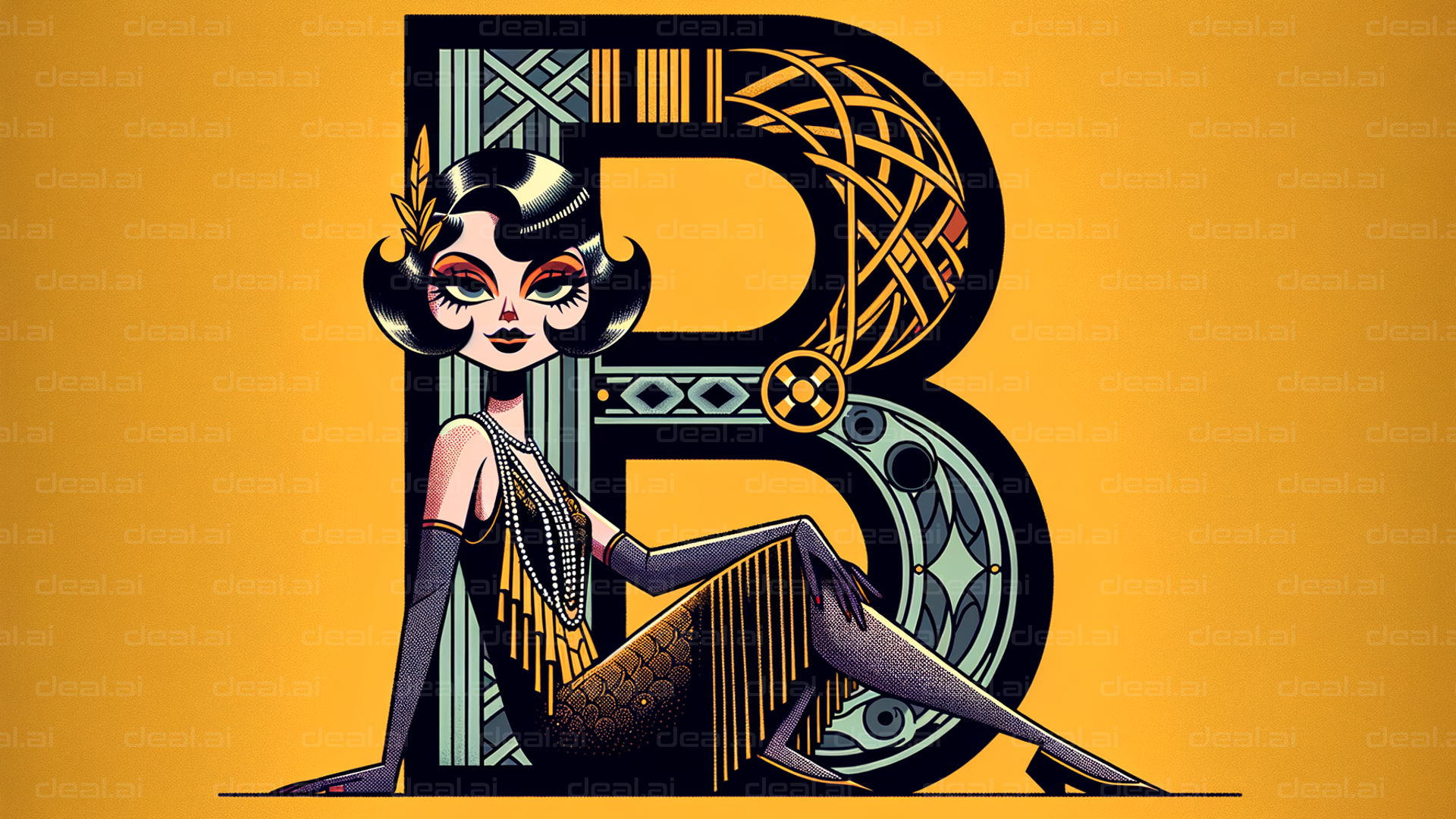 "Art Deco Flapper with Letter B"