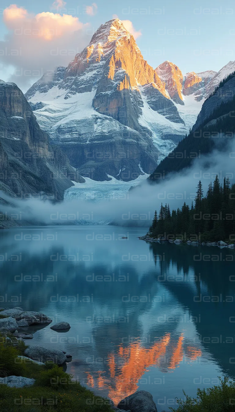 "Majestic Mountain Reflecting in Lake"