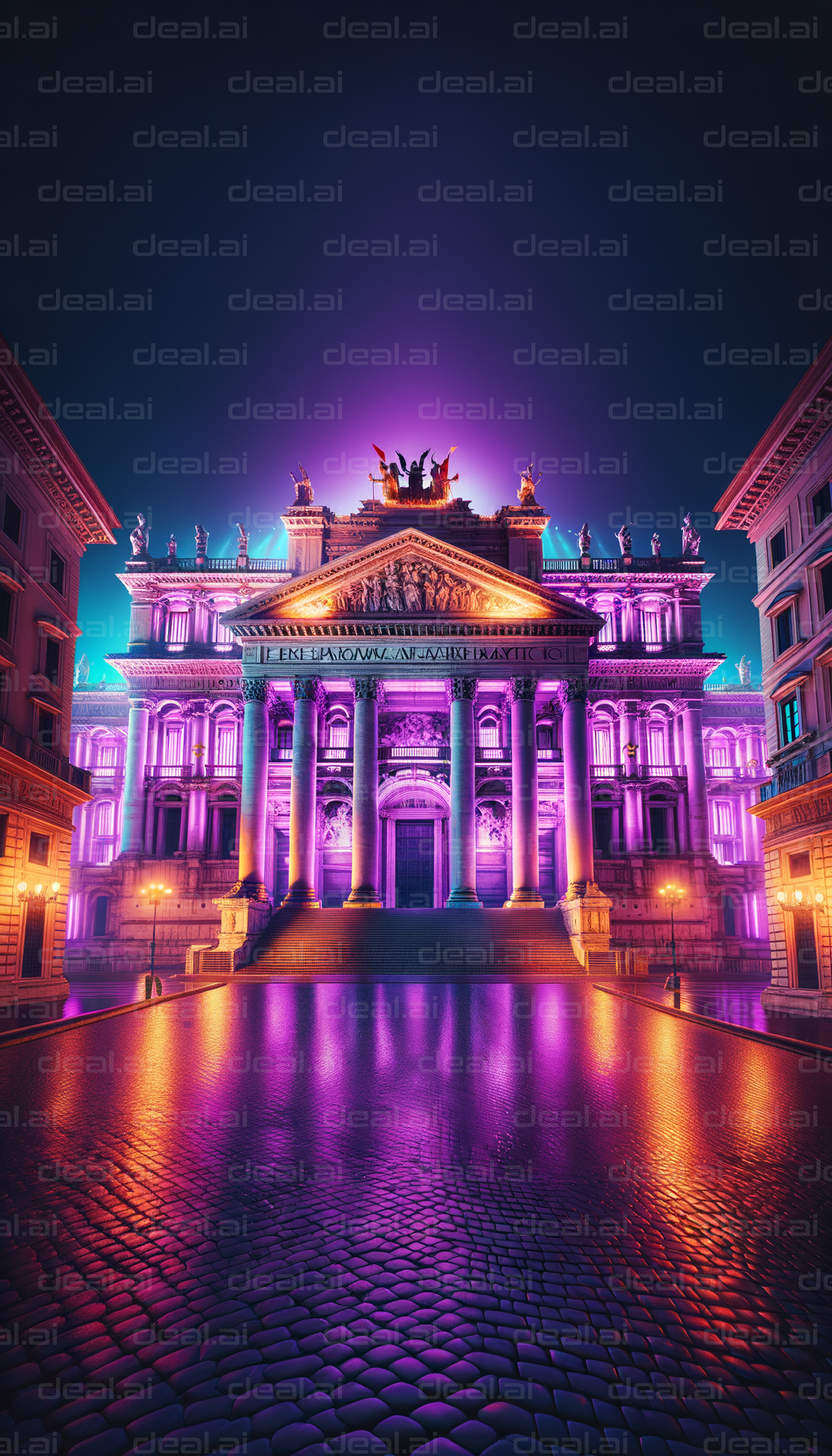 Illuminated Classical Building at Night