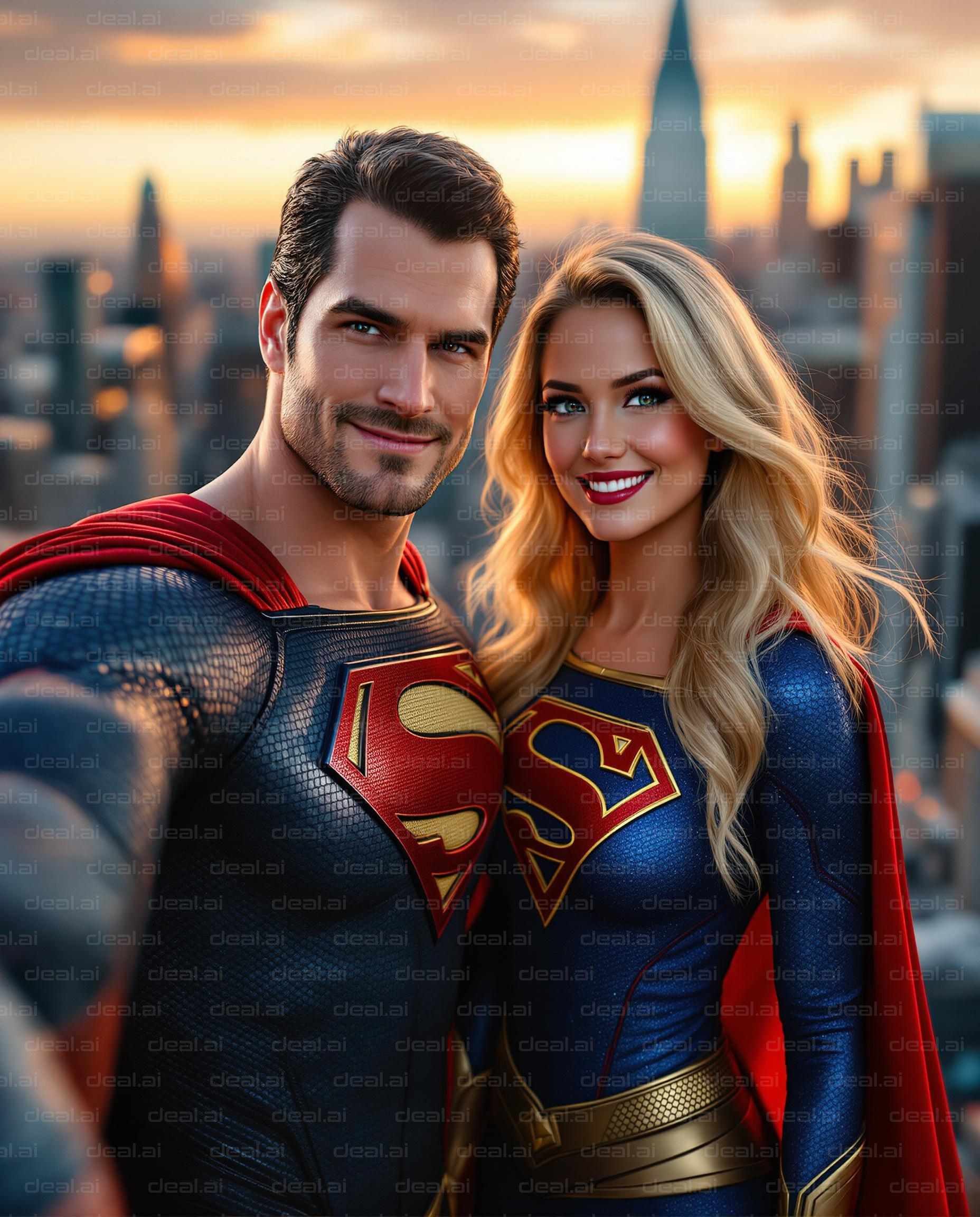 "Superheroes in the City at Sunset"