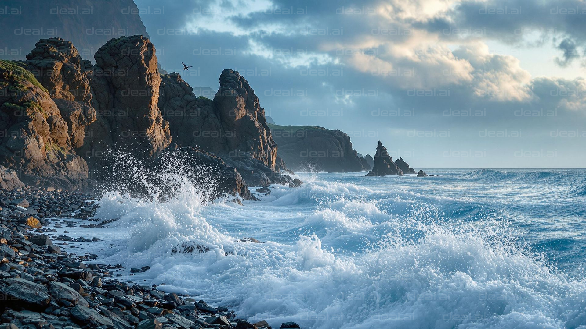 Rugged Coastline Waves