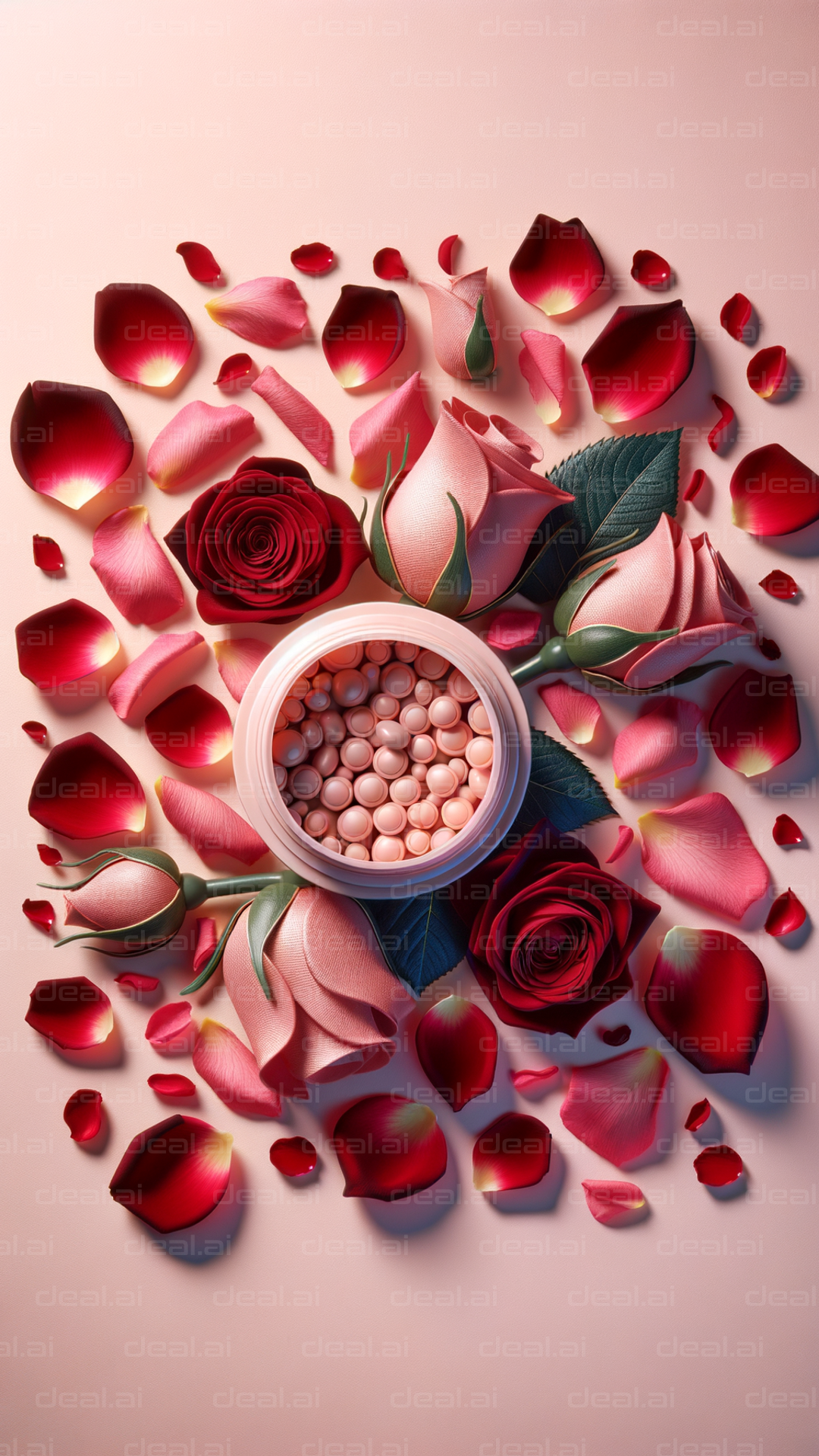 "Roses and Beauty Capsules on Pink"