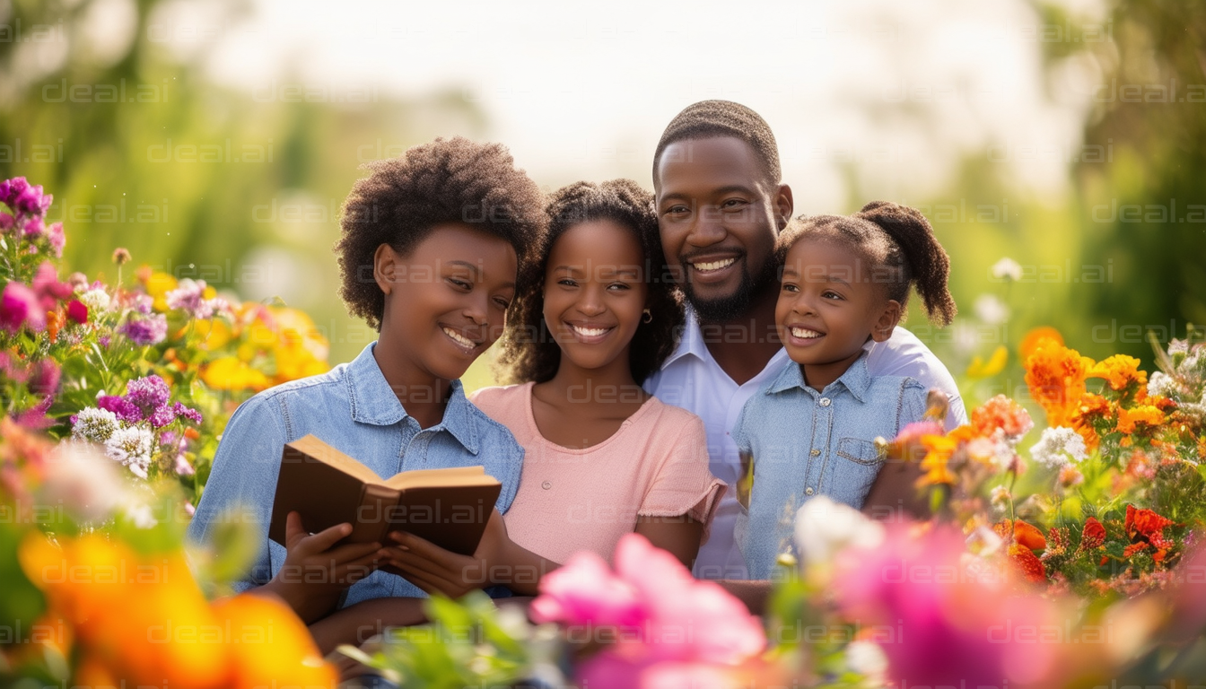 "Family Enjoying a Sunny Day in the Garden"