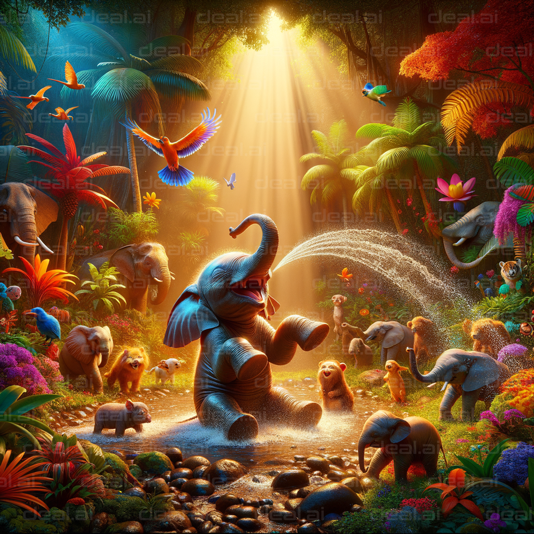 Joyful Jungle Elephant Splashing
