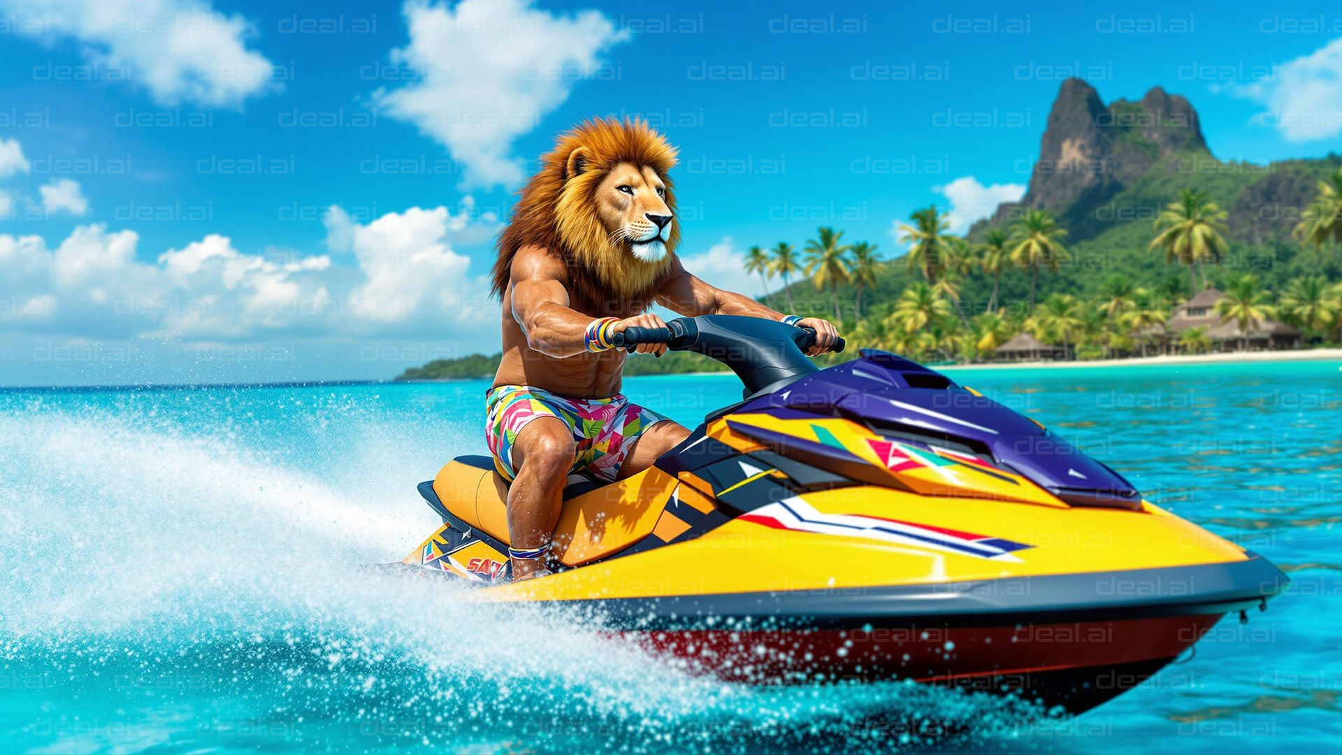 "Wild Ride: Lion Jet Skiing Adventure"