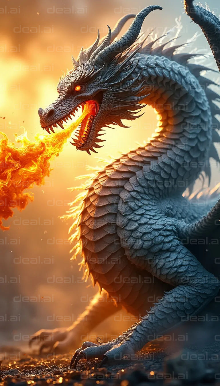 "Fire-Breathing Dragon at Sunset"