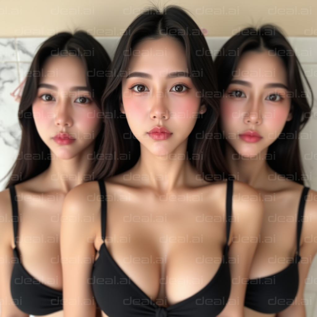"Triple Twins in Black Attire"