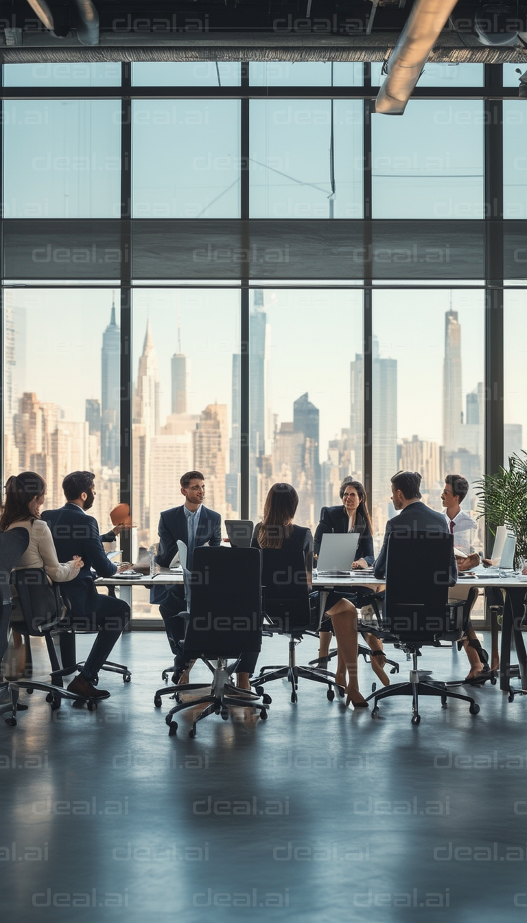 Business Meeting with City Skyline View