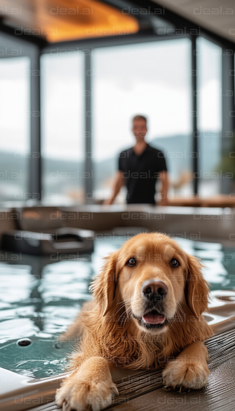 Golden Retriever Enjoying Hot Tub Time