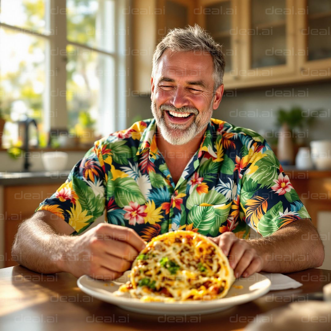 Joyful Meal in Floral Shirt