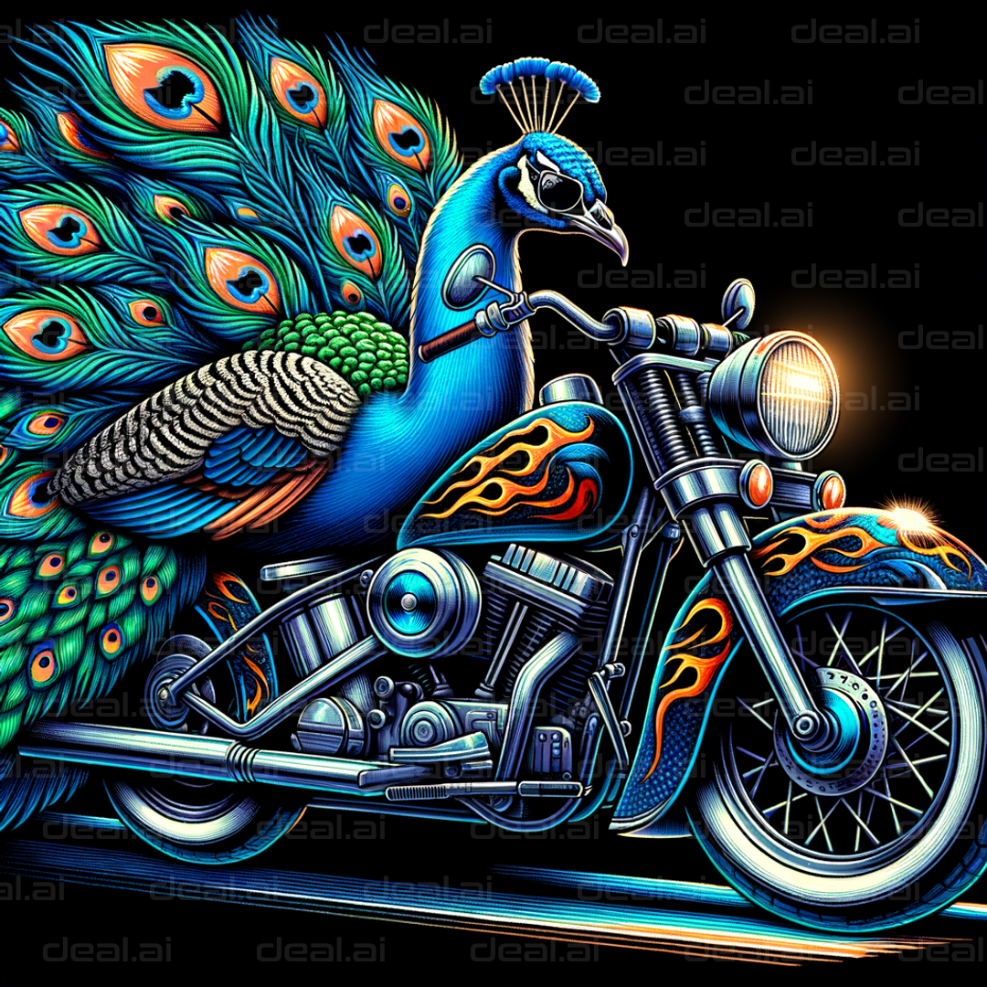 "Peacock Rides a Motorcycle"