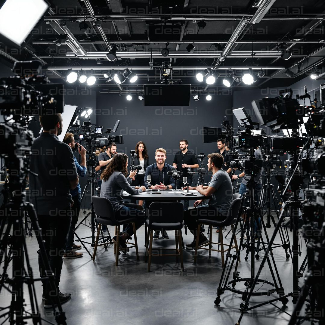 "Vibrant TV Studio Roundtable Discussion"