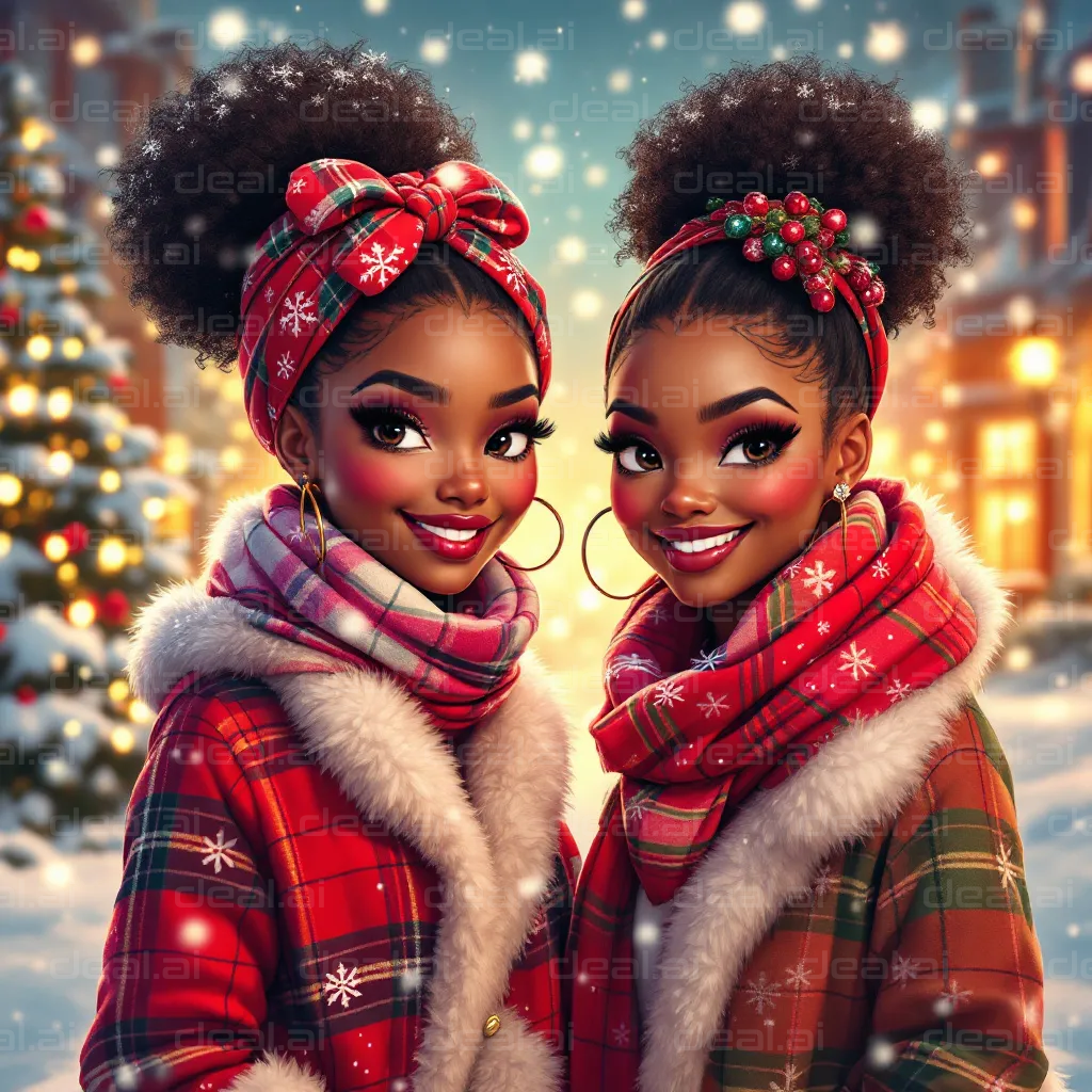 Festive Winter Twins in Red Plaid