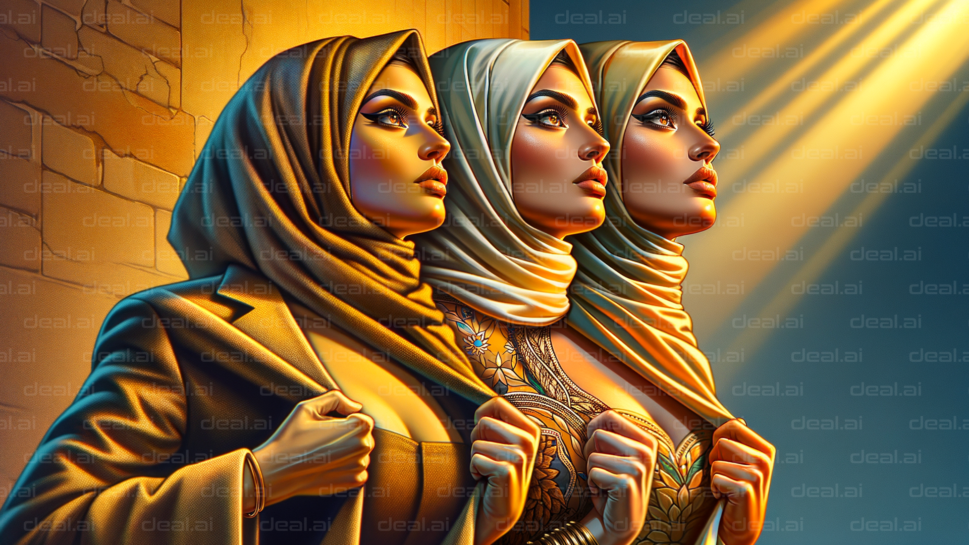 "Radiant Trio in Sunlit Hijabs"