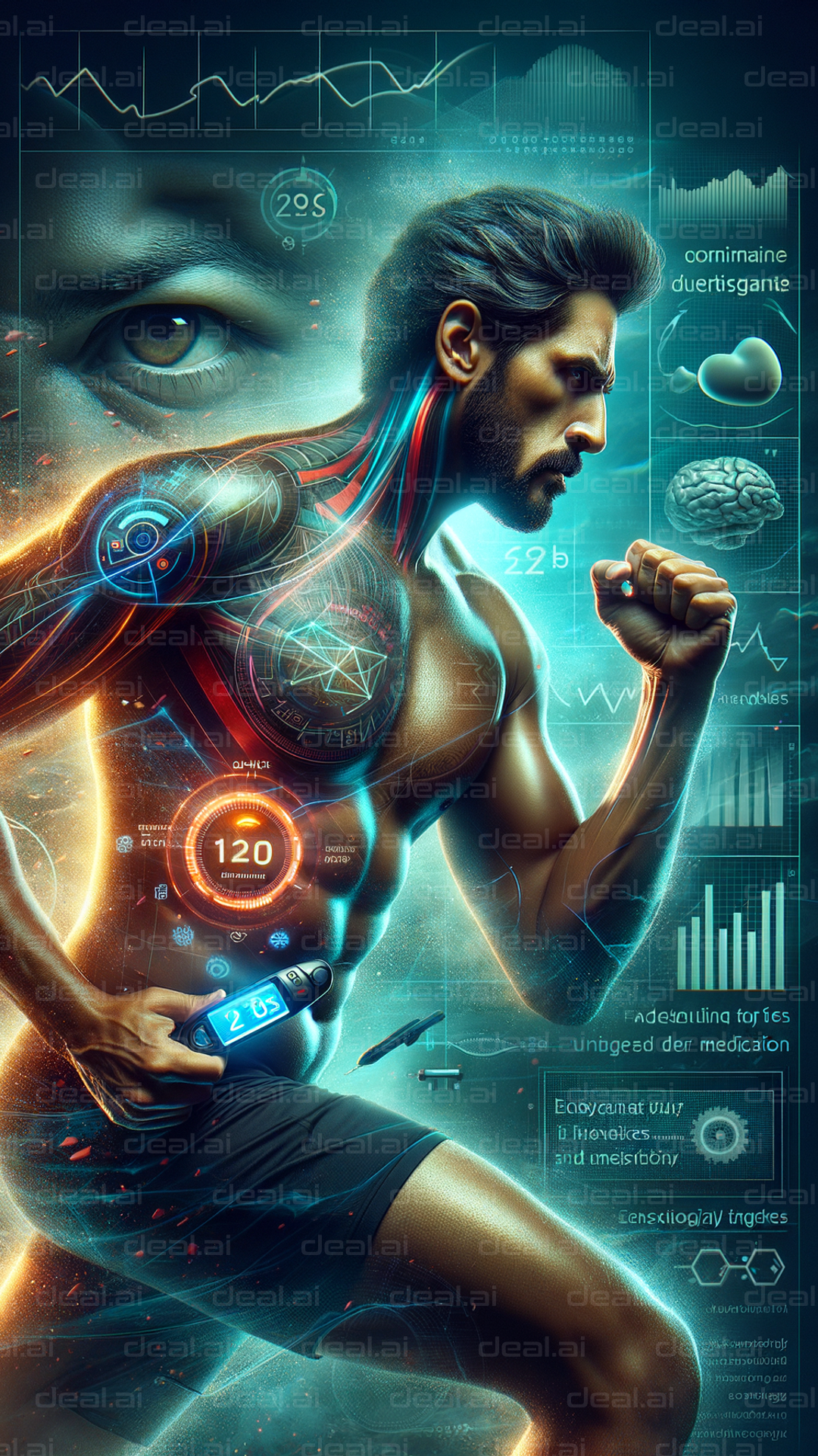 "Futuristic Fitness: Man Analyzing Health Data"