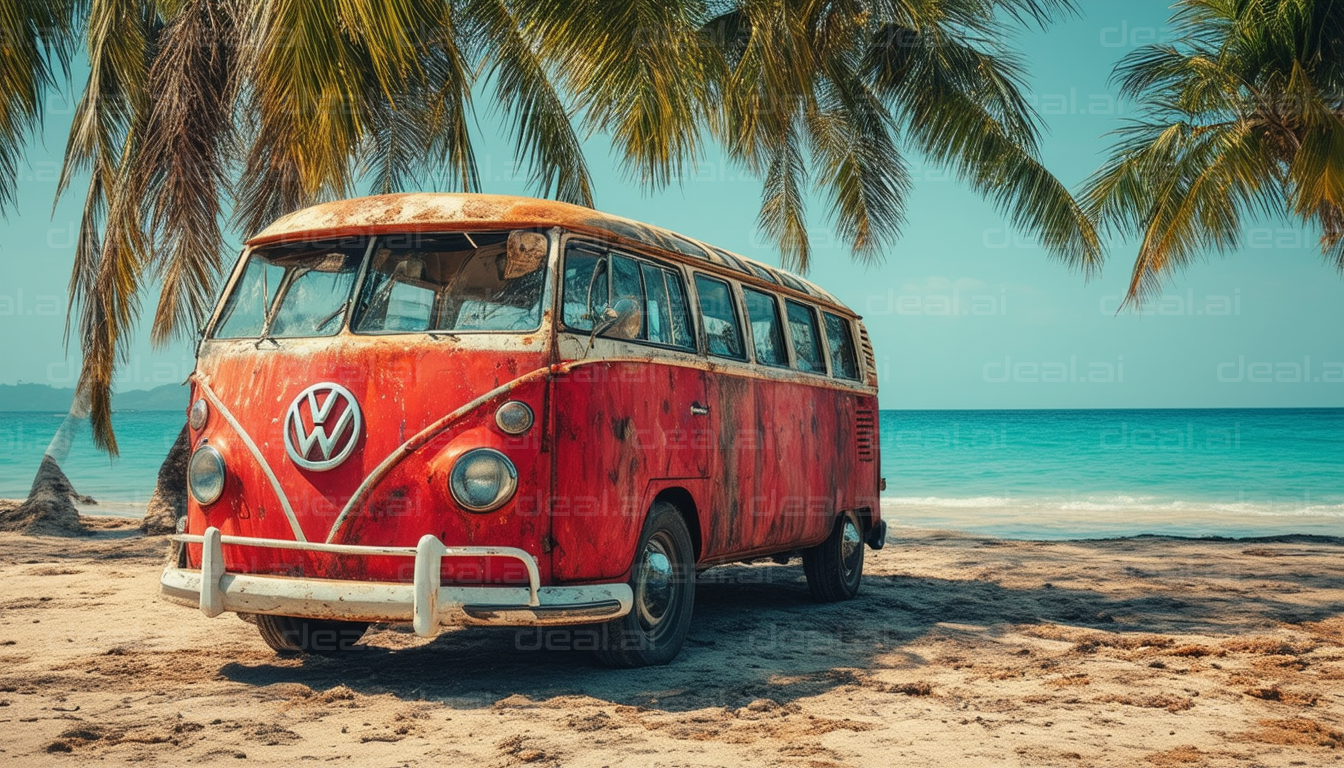 Vintage Van at Tropical Beach