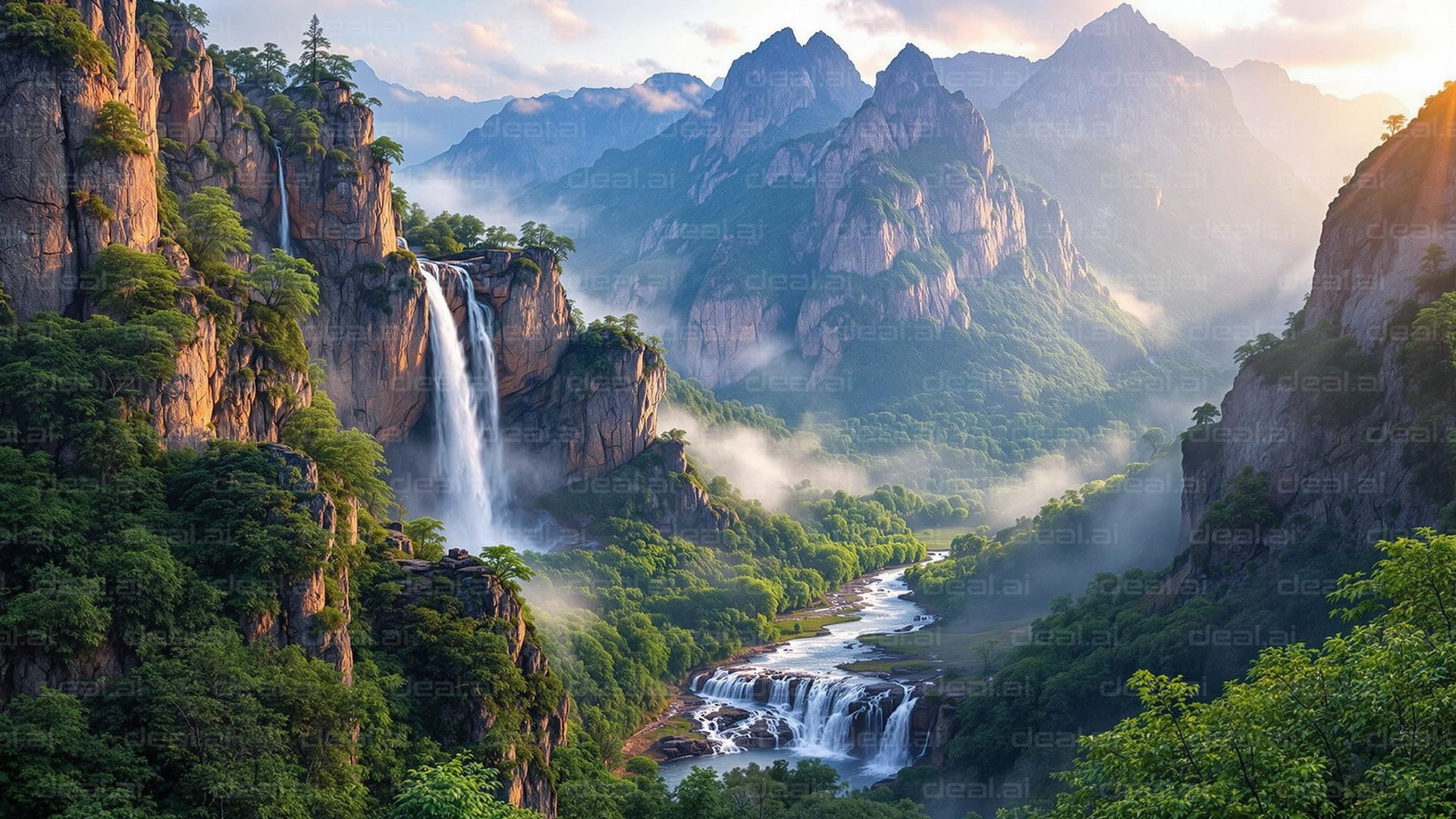 "Misty Mountain Waterfalls"