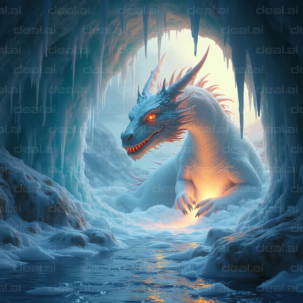 Fiery Ice Dragon in Frozen Cave