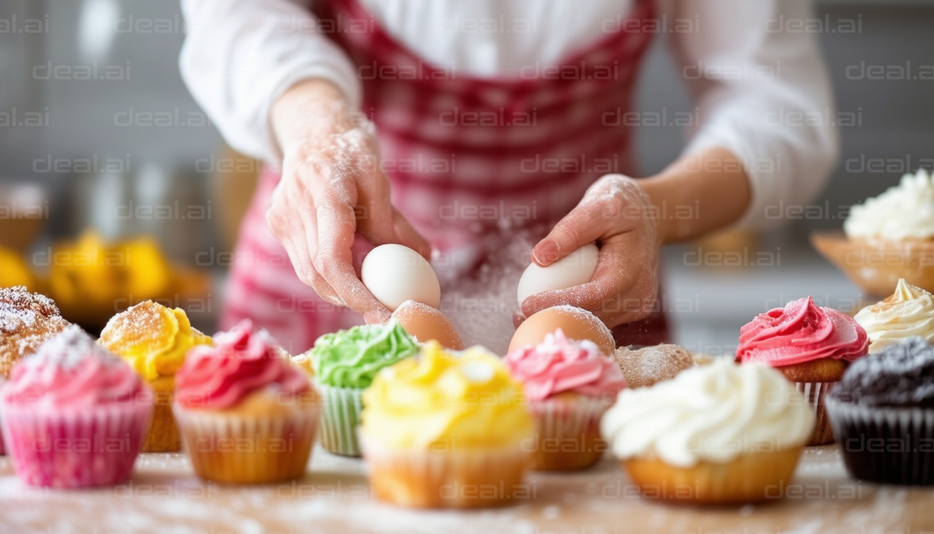 Baking Colorful Cupcakes in the Kitchen