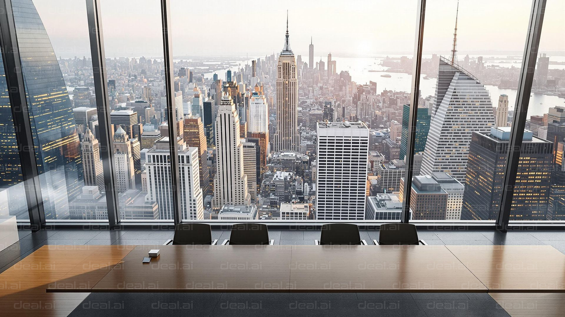 Skyline View from Modern Boardroom