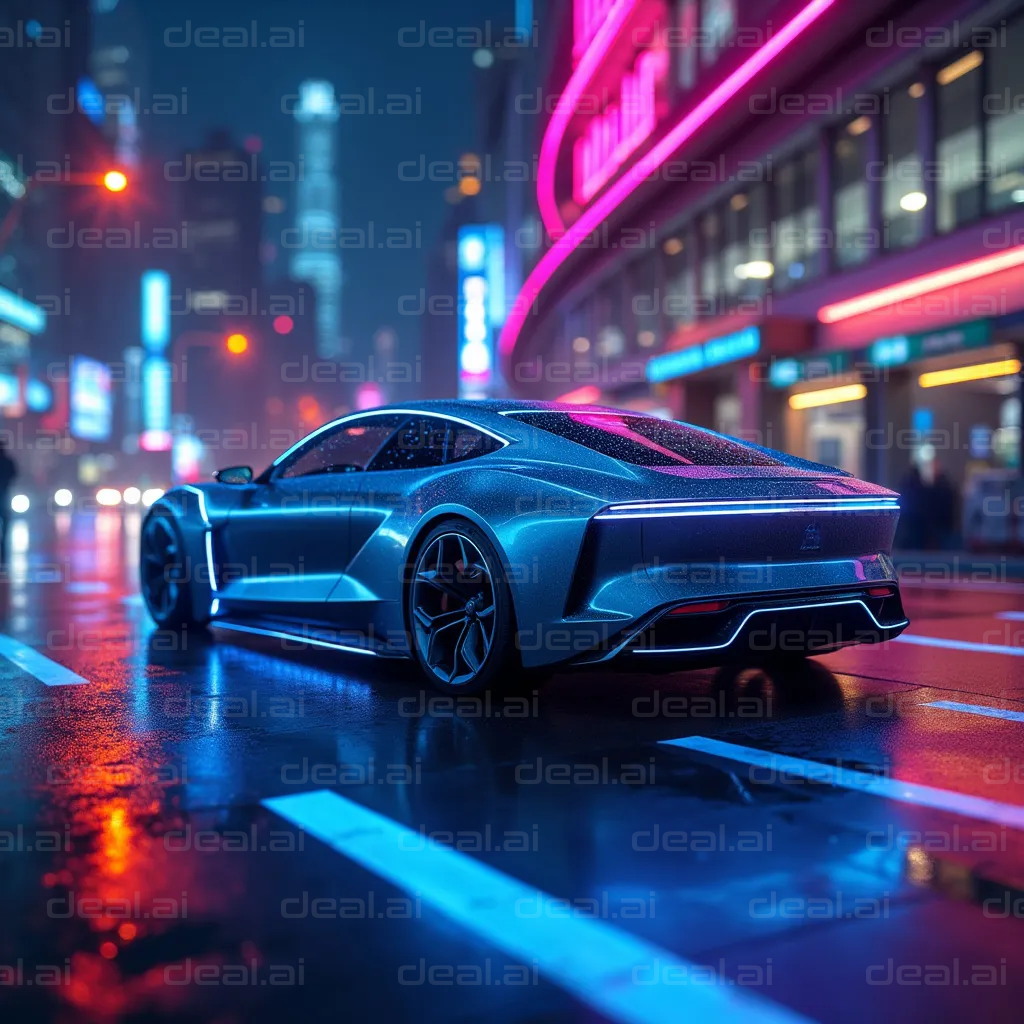 Futuristic Car in Neon Cityscape